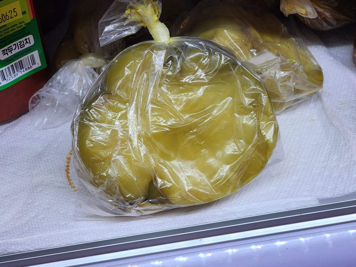 Pickled mustard stems (zhacai) in a shop